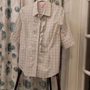 Button down short sleeve ruffle